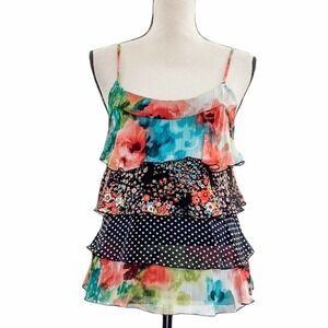 Bcx Mixed Media Floral Polka Dot Layered Tank Top
